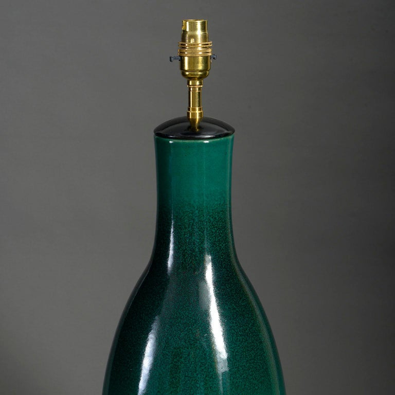 Tall 20th Century Green Glazed Ceramic Vase Lamp For Sale at 1stDibs