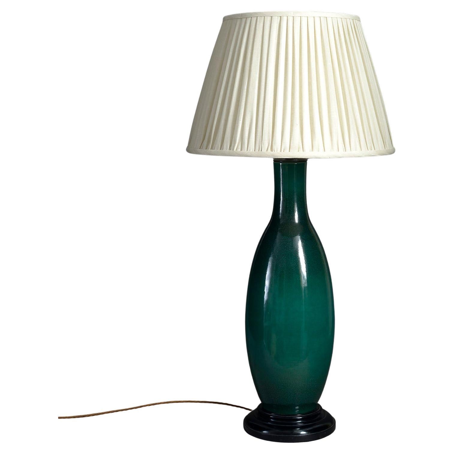 Tall 20th Century Green Glazed Ceramic Vase Lamp For Sale