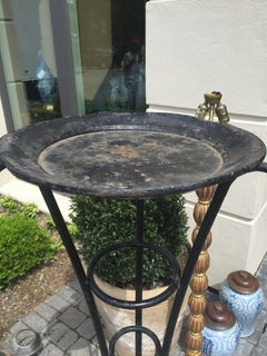 Tall 20th Century Neoclassical Handmade Black Iron Torchiere, Serpent Heads