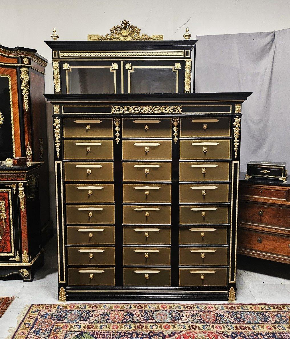 Tall 24 Drawers French Cabinet Napoleon III Boulle Marble Gilt Bronze 19th Cent 5