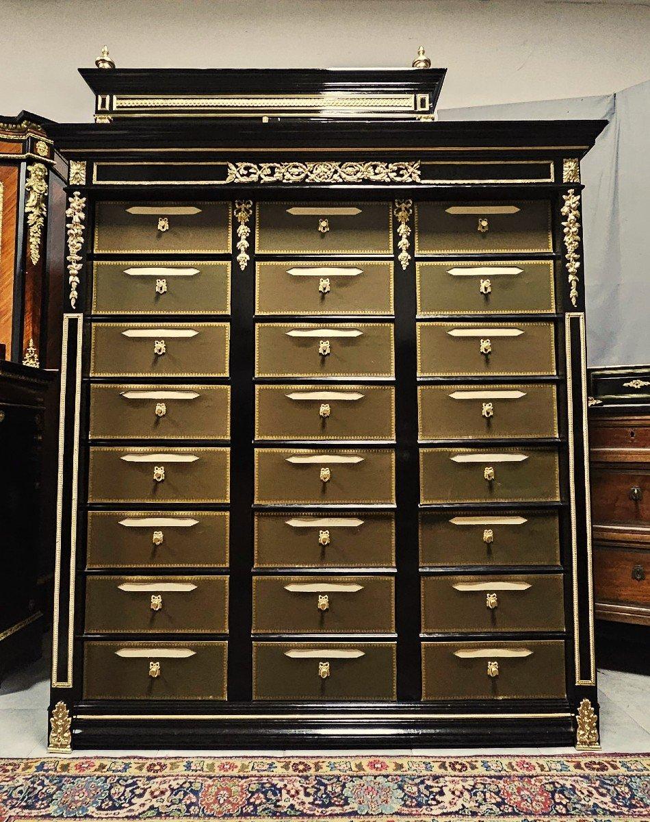 Tall 24 Drawers French Cabinet Napoleon III Boulle Marble Gilt Bronze 19th Cent 7