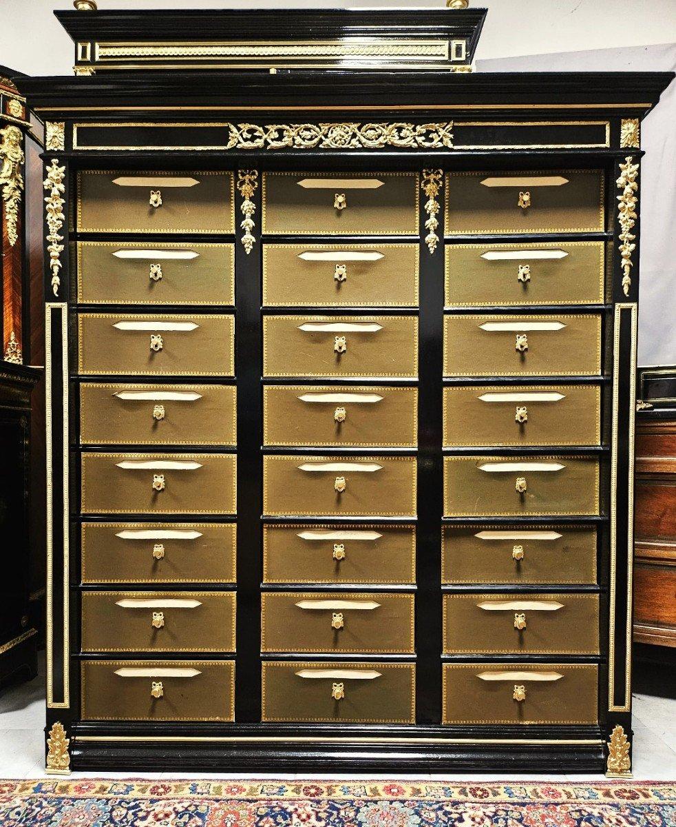 Tall 24 Drawers French Cabinet Napoleon III Boulle Marble Gilt Bronze 19th Cent 8
