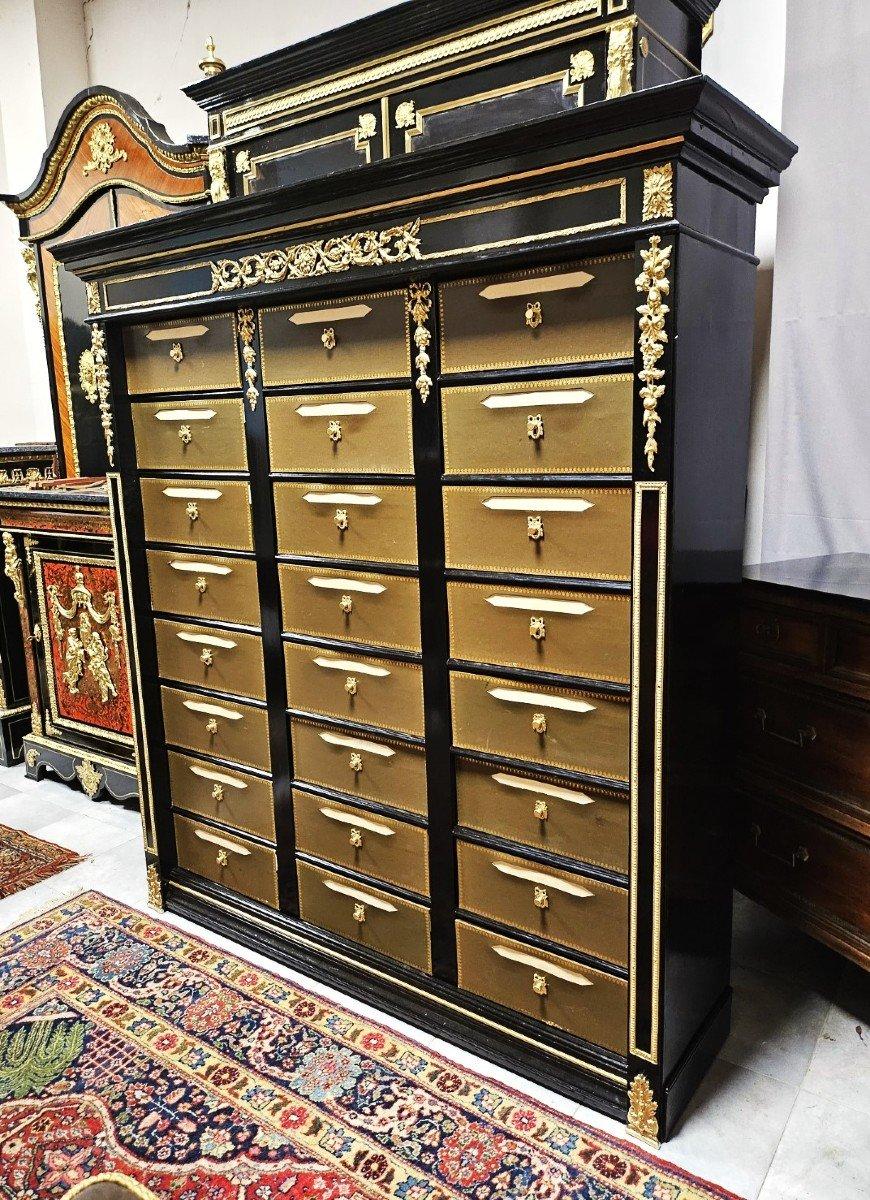 Blackened Tall 24 Drawers French Cabinet Napoleon III Boulle Marble Gilt Bronze 19th Cent