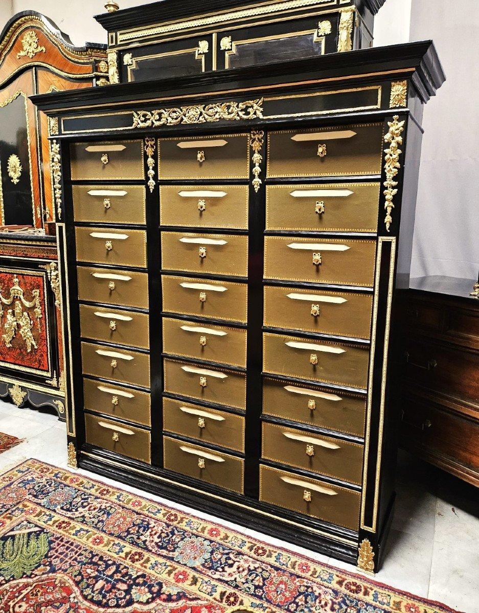Tall 24 Drawers French Cabinet Napoleon III Boulle Marble Gilt Bronze 19th Cent 3