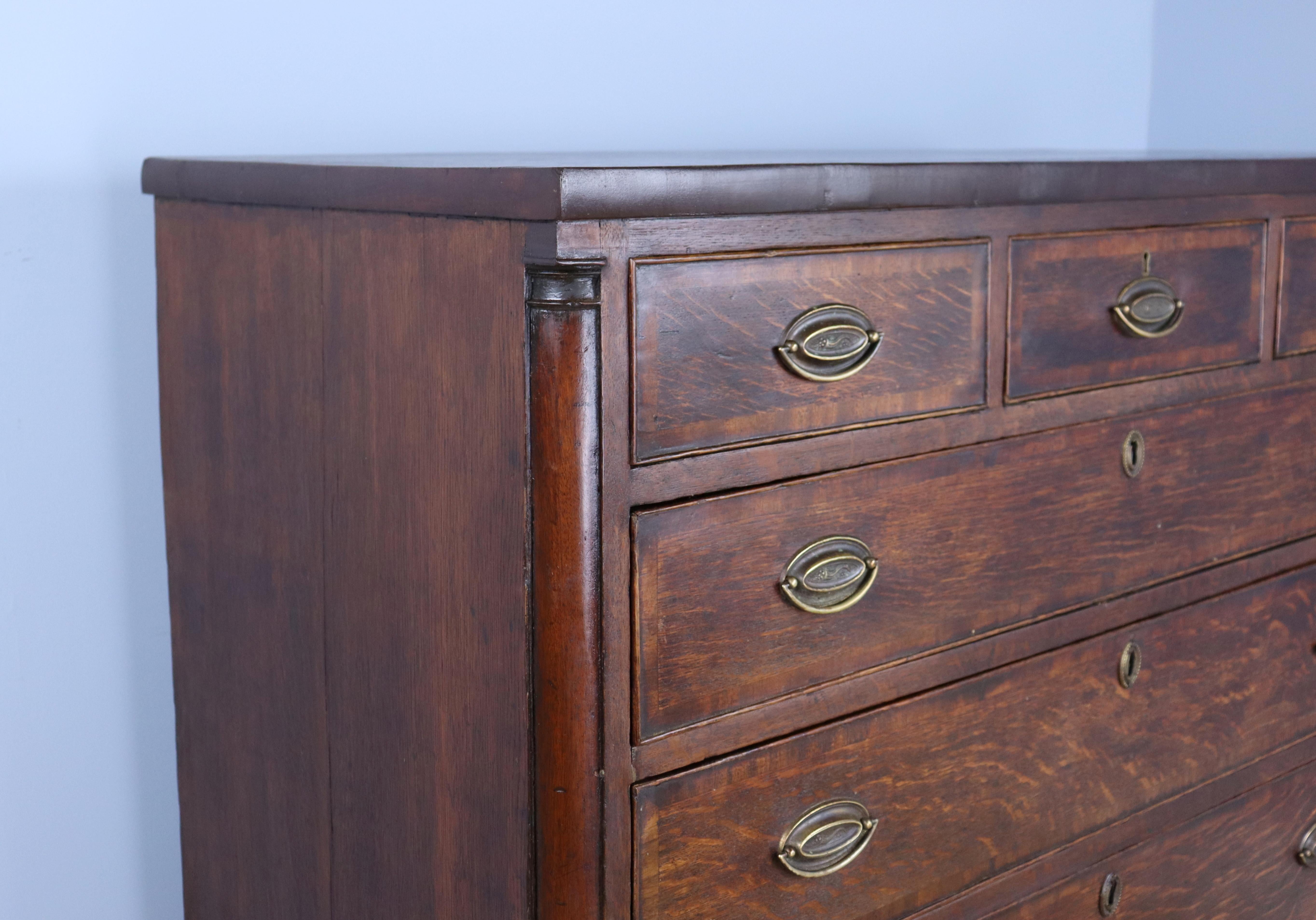 Tall 3/4 Georgian Welsh Oak Chest of Drawers For Sale 1