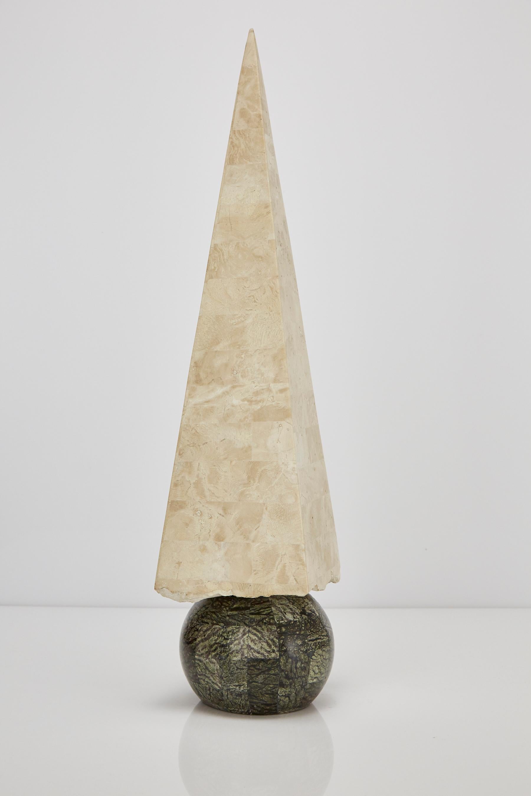 Tall 32 in. Tessellated Stone Obelisk, 1990s In Excellent Condition For Sale In Los Angeles, CA