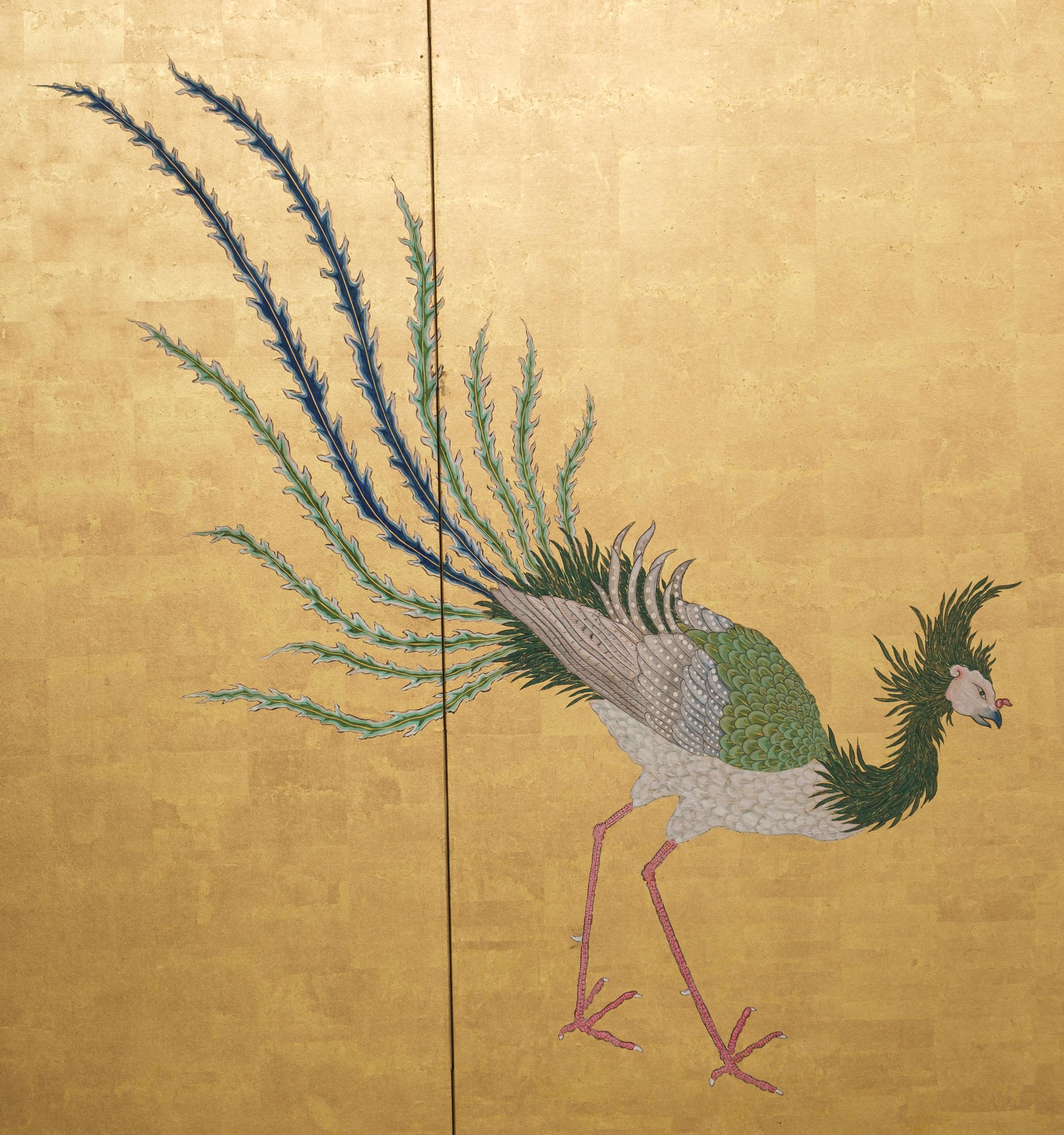 Tall 6-panel byôbu with phoenixes attributed to Kanô Isen’in Naganobu For Sale 4