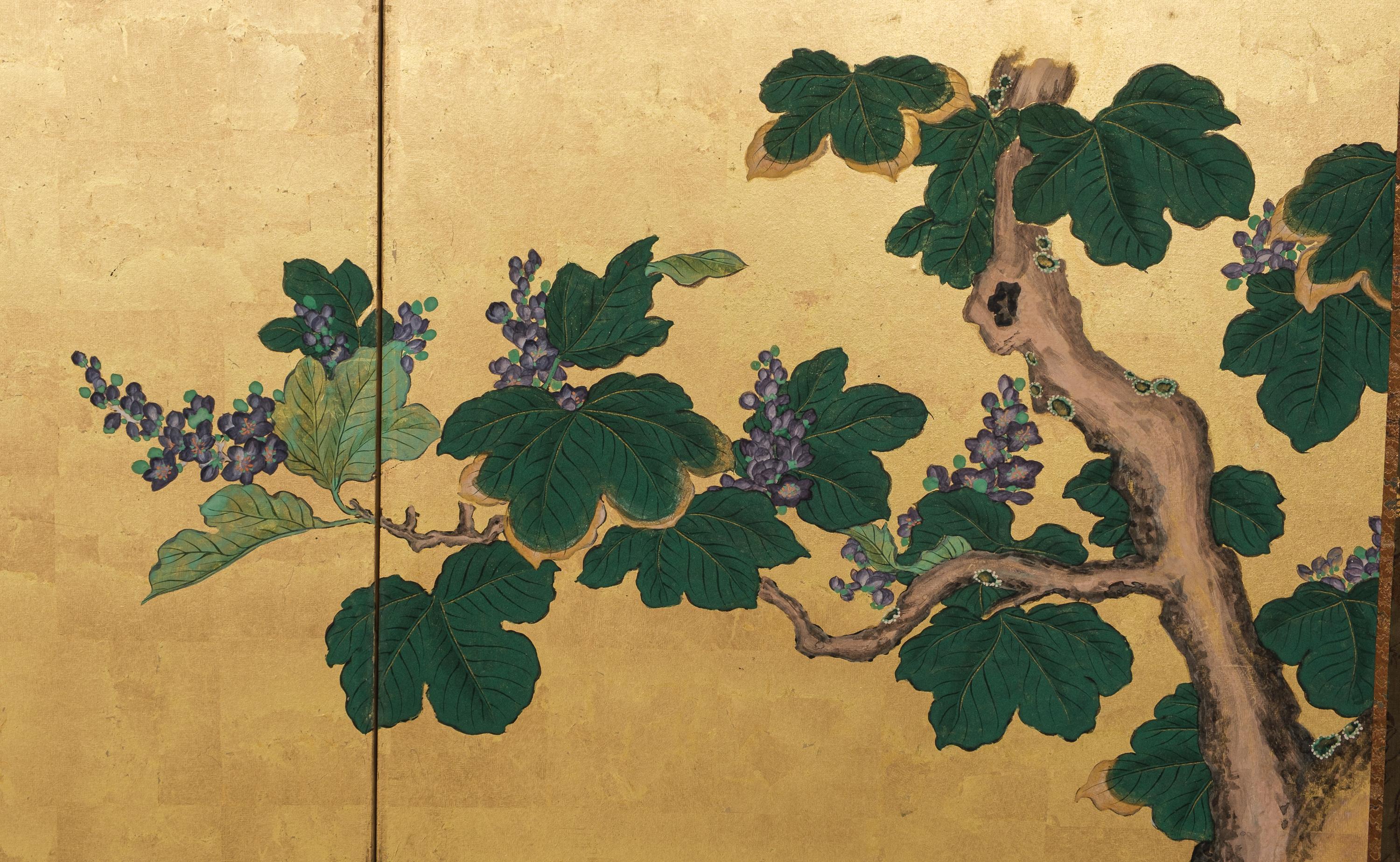 Hand-Crafted Tall 6-panel byôbu with phoenixes attributed to Kanô Isen’in Naganobu For Sale