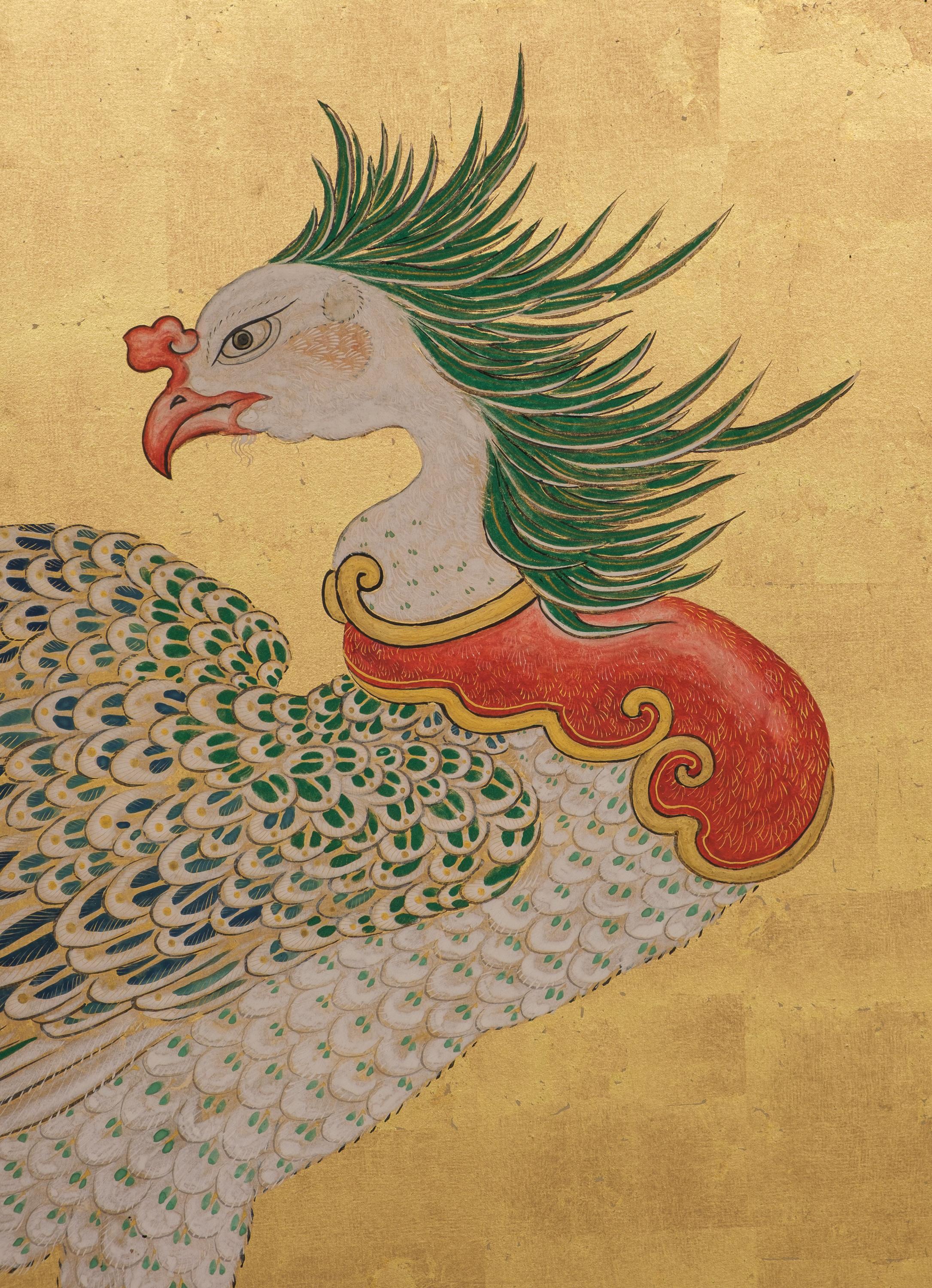 Tall 6-panel byôbu with phoenixes attributed to Kanô Isen’in Naganobu In Good Condition For Sale In Amsterdam, NL