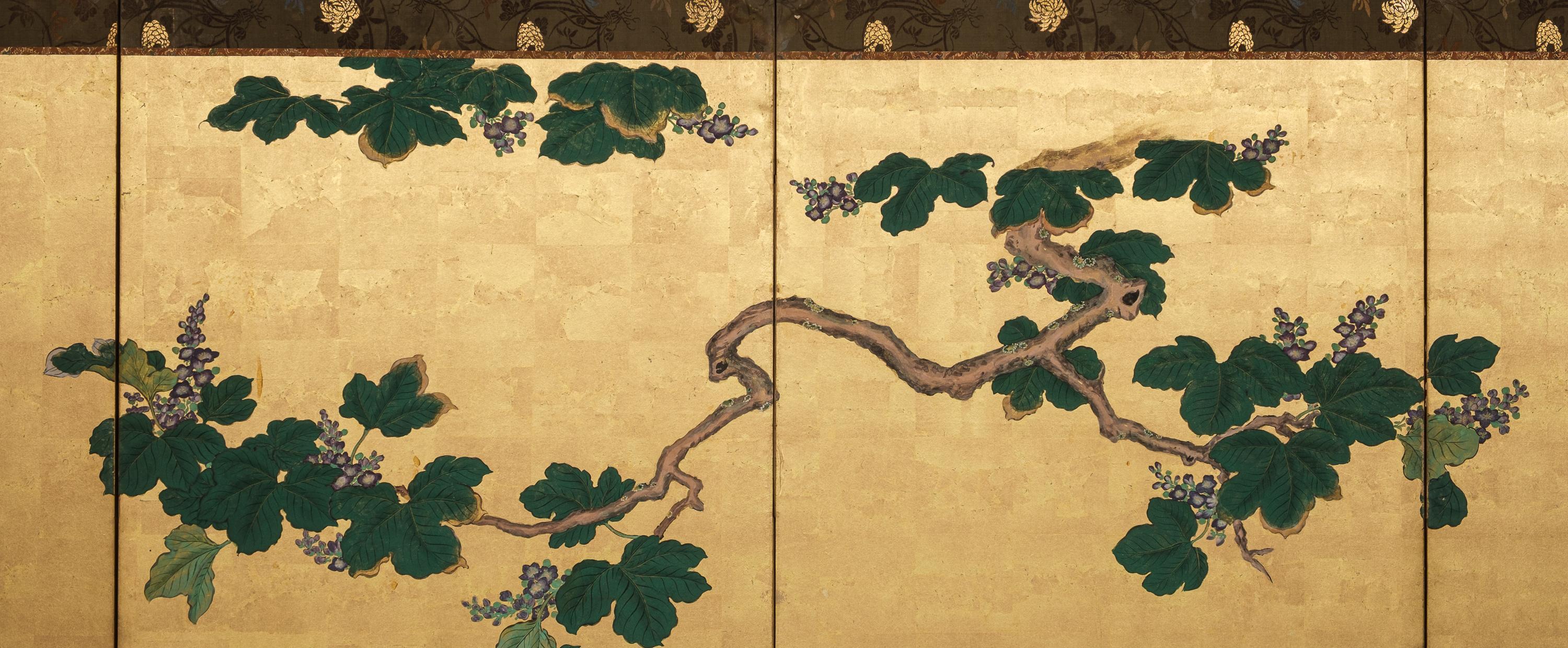 19th Century Tall 6-panel byôbu with phoenixes attributed to Kanô Isen’in Naganobu For Sale