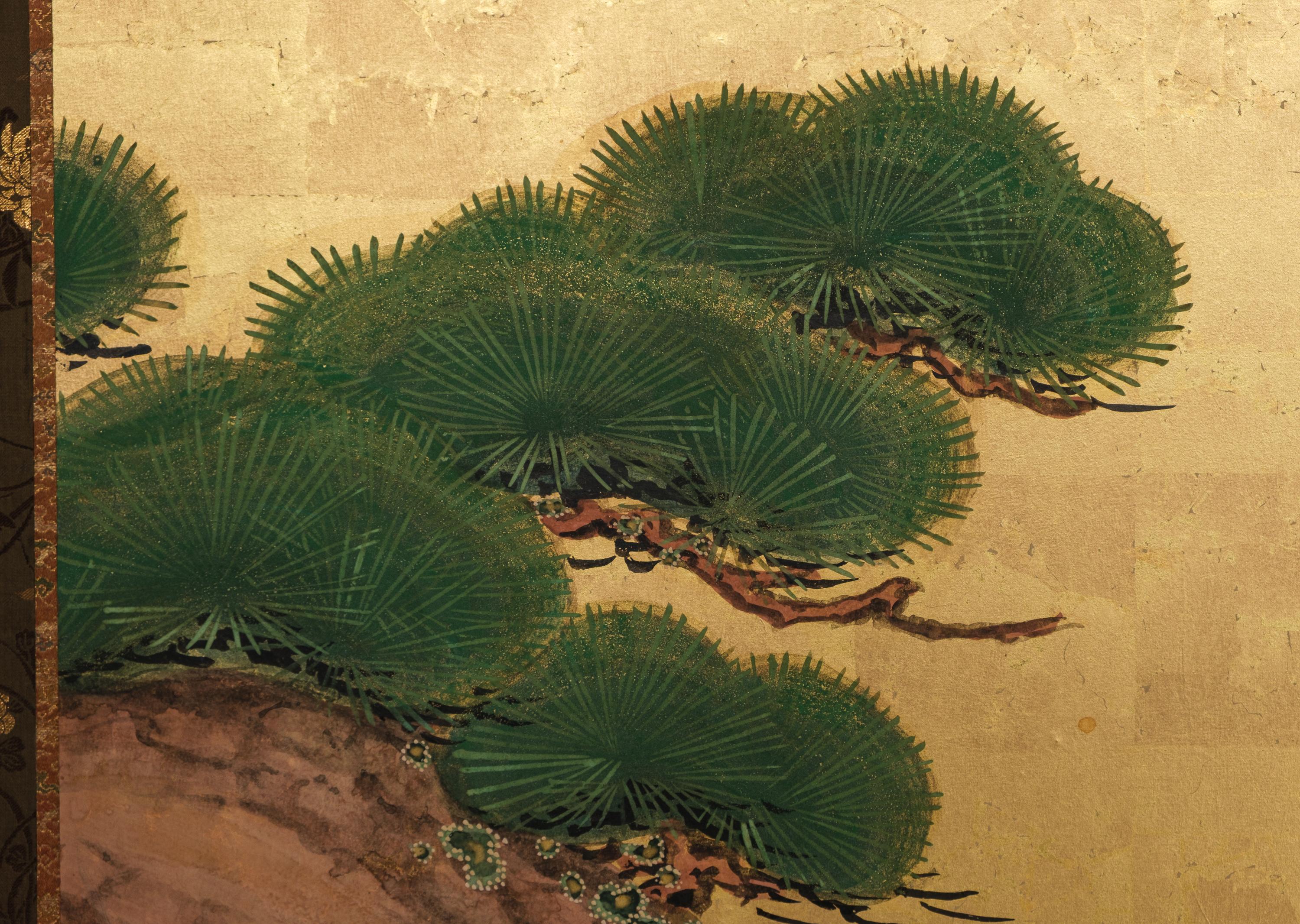 19th Century Tall 6-panel byôbu with phoenixes attributed to Kanô Isen’in Naganobu For Sale