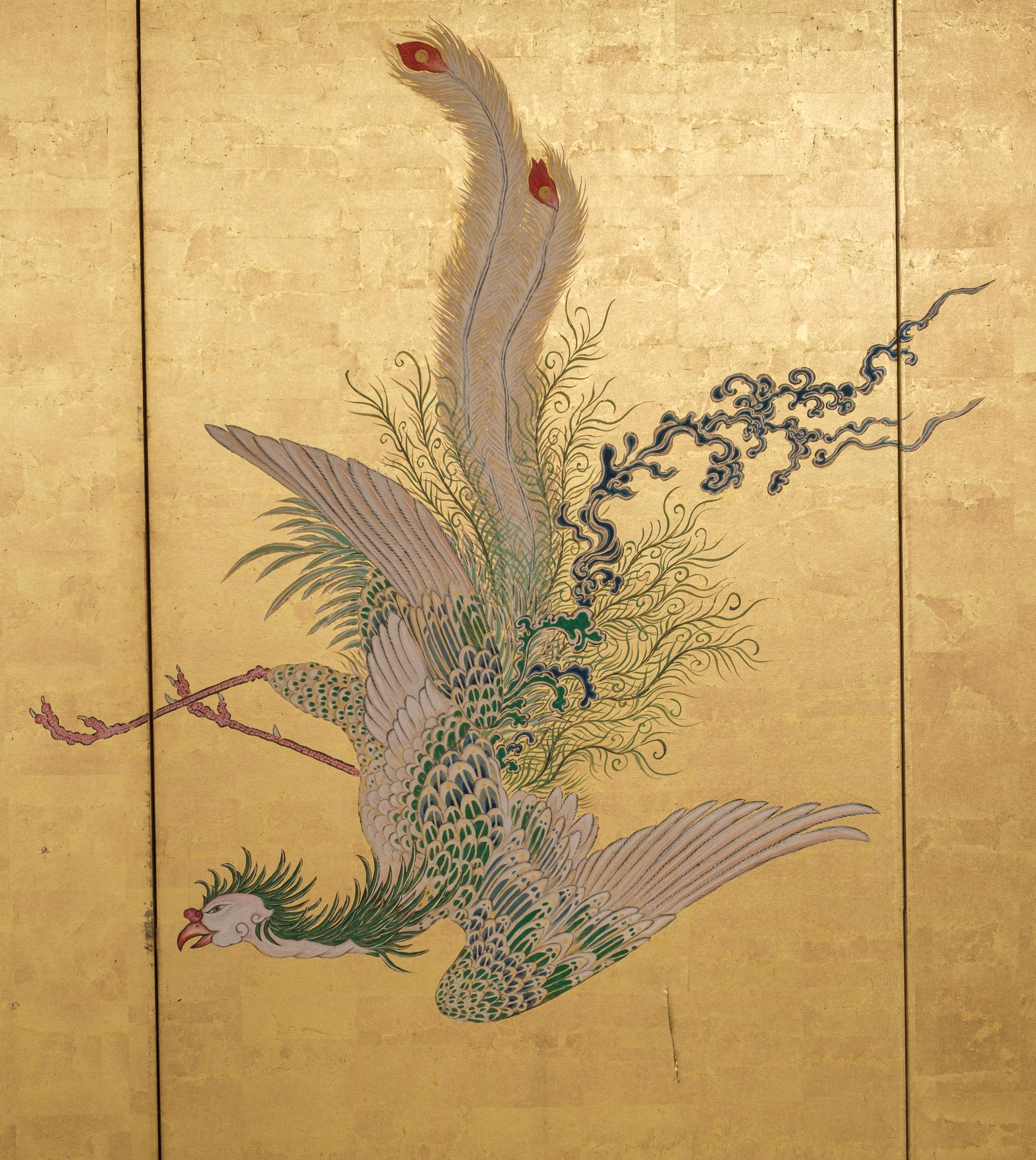 Tall 6-panel byôbu with phoenixes attributed to Kanô Isen’in Naganobu For Sale 2