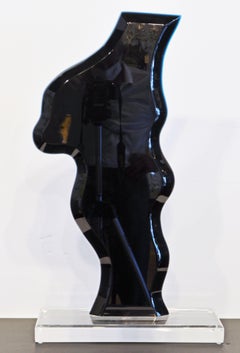 Tall Abstract Black and Clear Lucite Sculpture by Cuban-American Hivo Van Teal