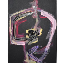 Tall Abstract Cubist Portrait Painting of a Woman in Pink and Black, Signed
