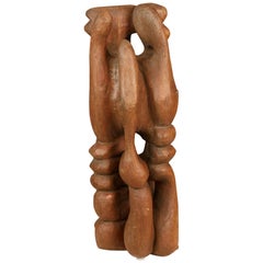 Tall Abstract Hand Carved Wood Sculpture Signed "S. Carr"