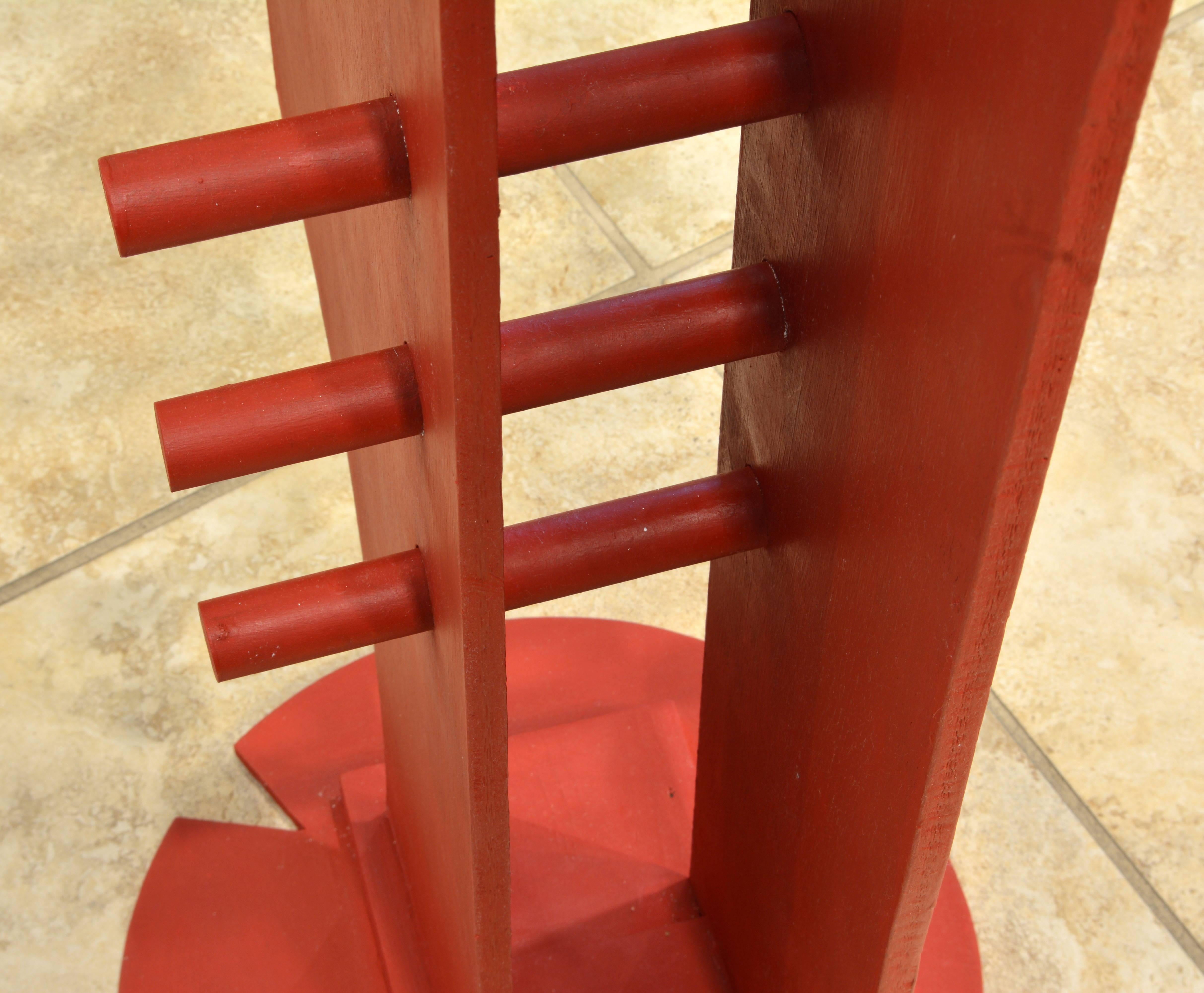 Tall Abstract Red Wood Sculpture by Edward Toledano, British, 20th Century 4