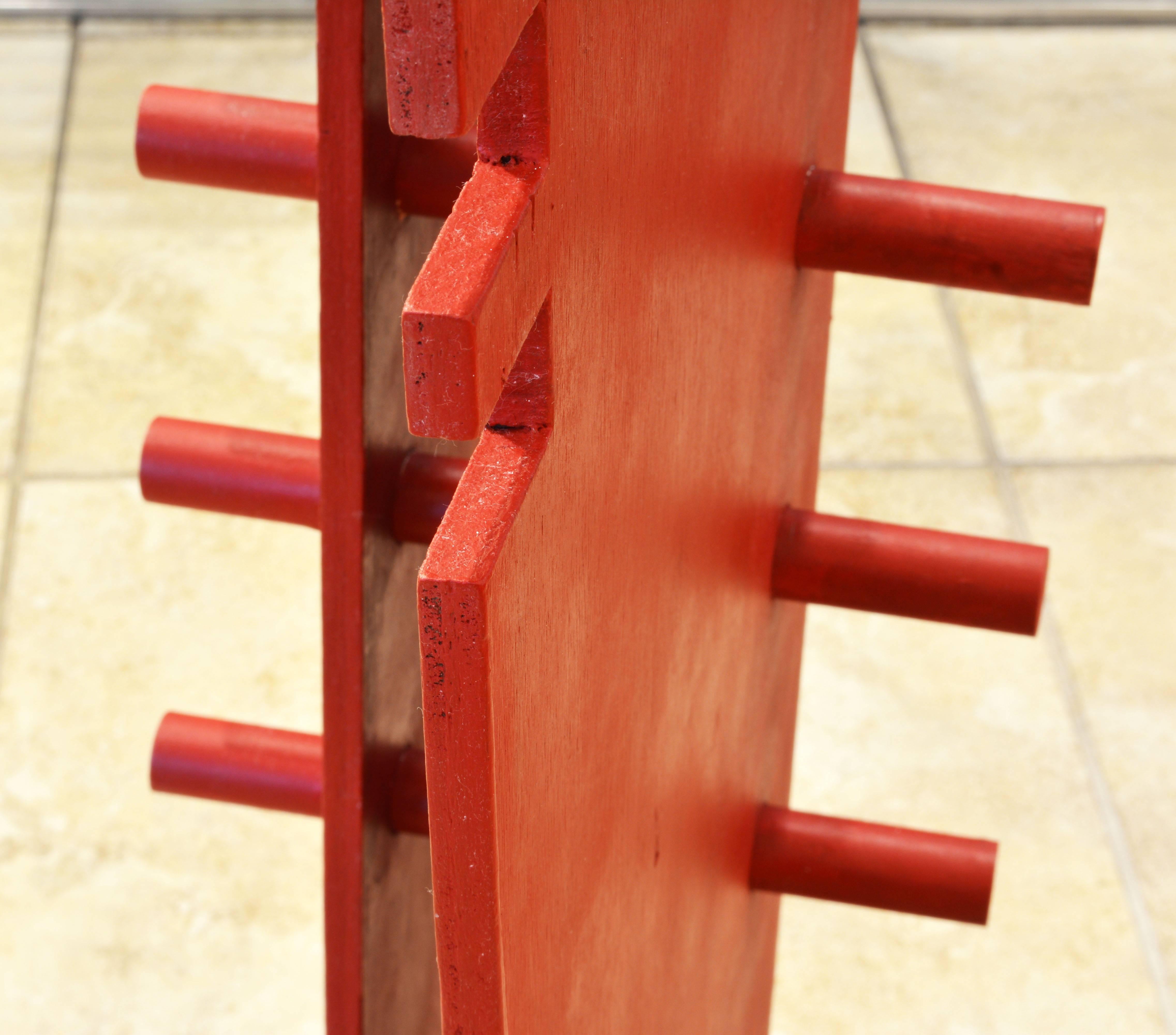 Tall Abstract Red Wood Sculpture by Edward Toledano, British, 20th Century 8