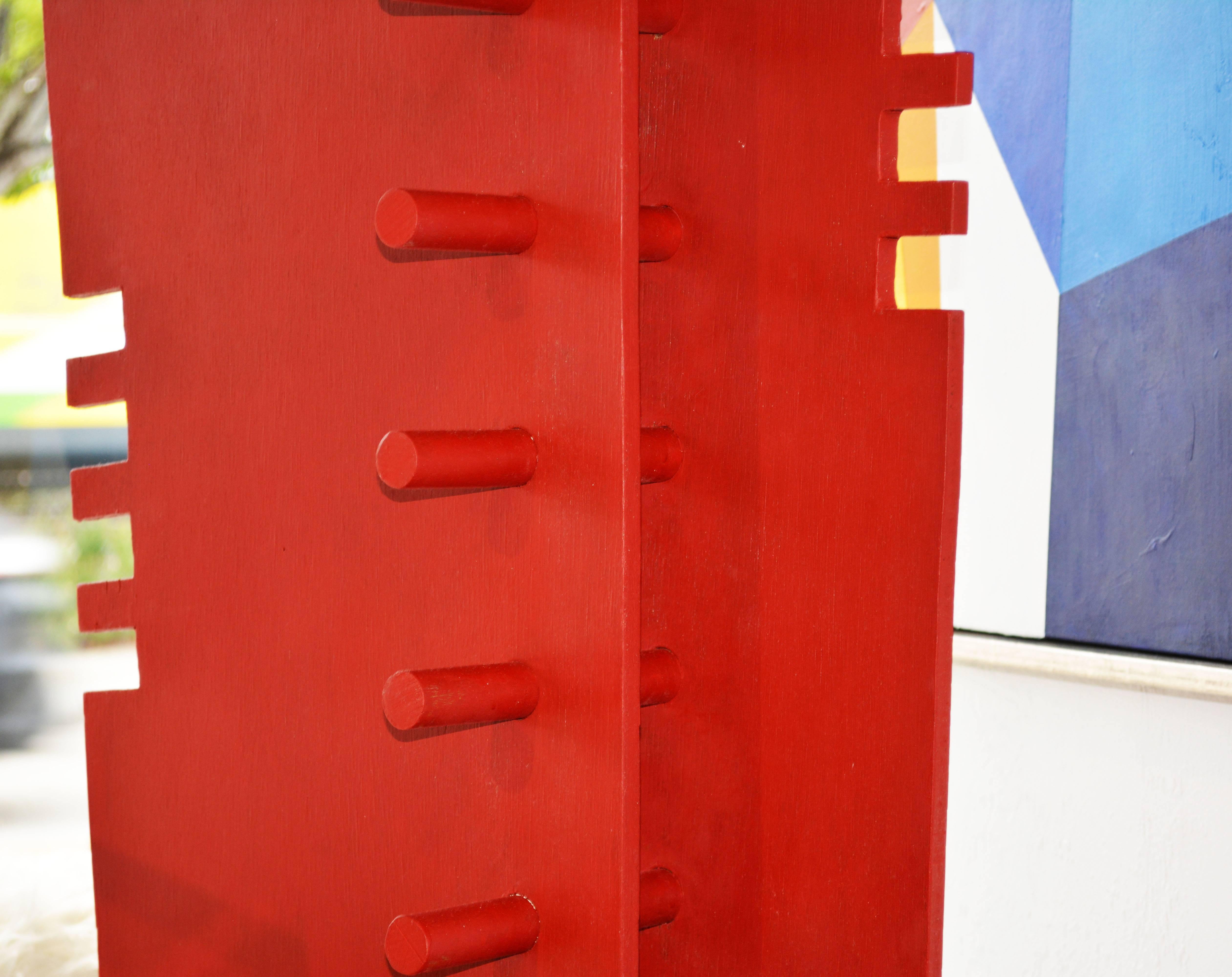Tall Abstract Red Wood Sculpture by Edward Toledano, British, 20th Century In Good Condition In Ft. Lauderdale, FL