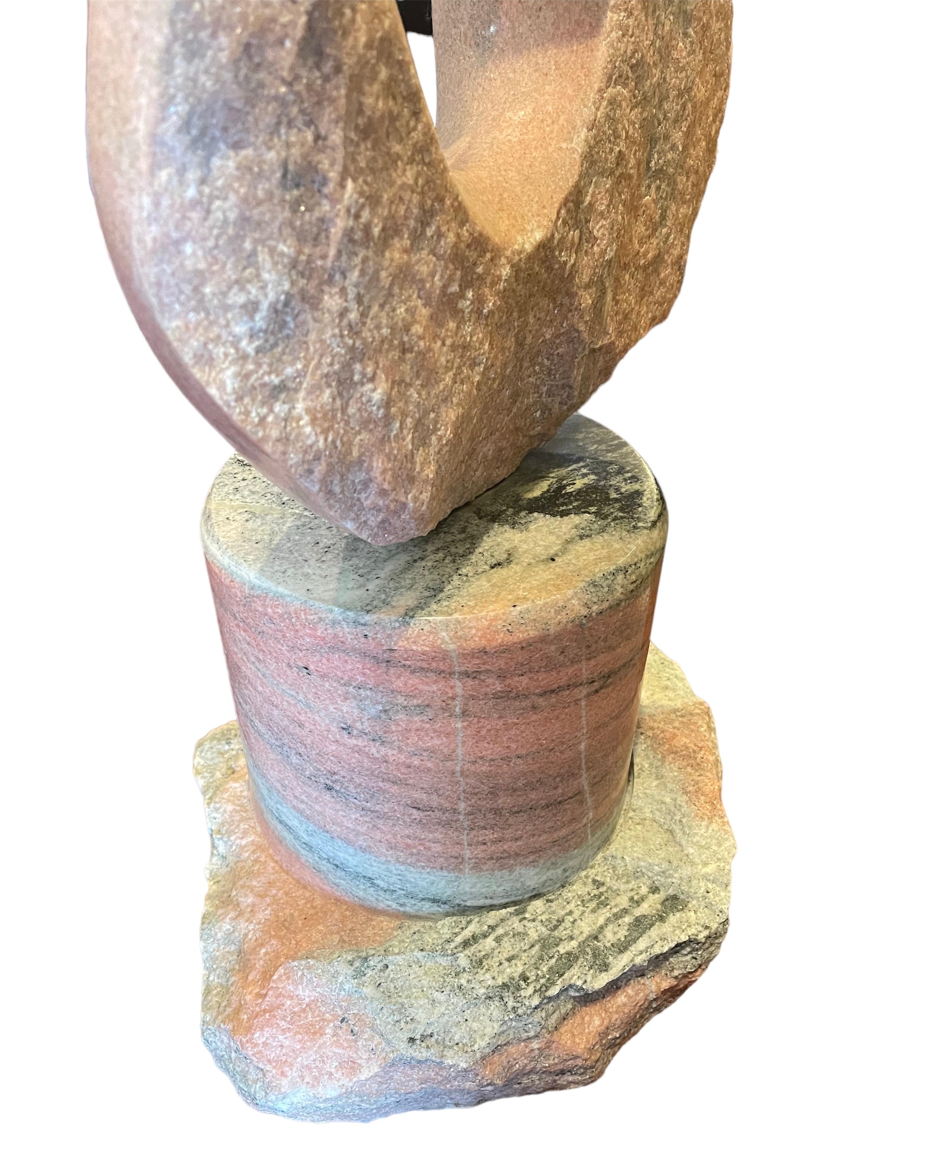 American Tall Abstract Sculpture in Serene Pink Marble For Sale