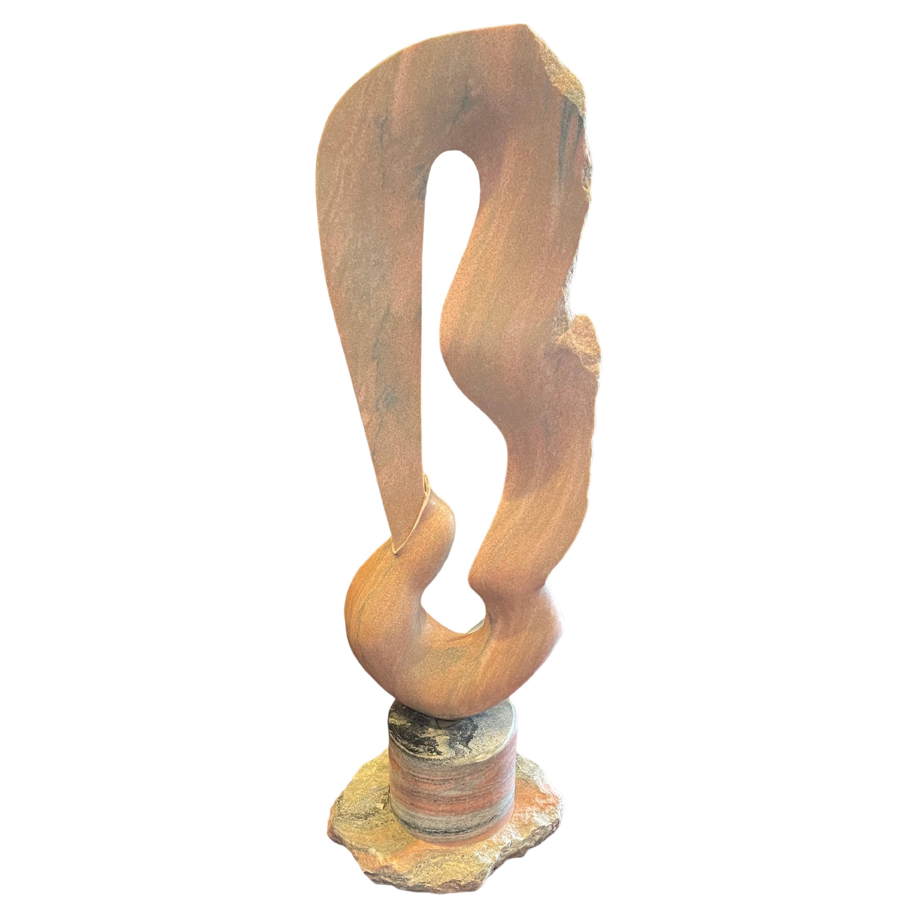 Tall Abstract Sculpture in Serene Pink Marble