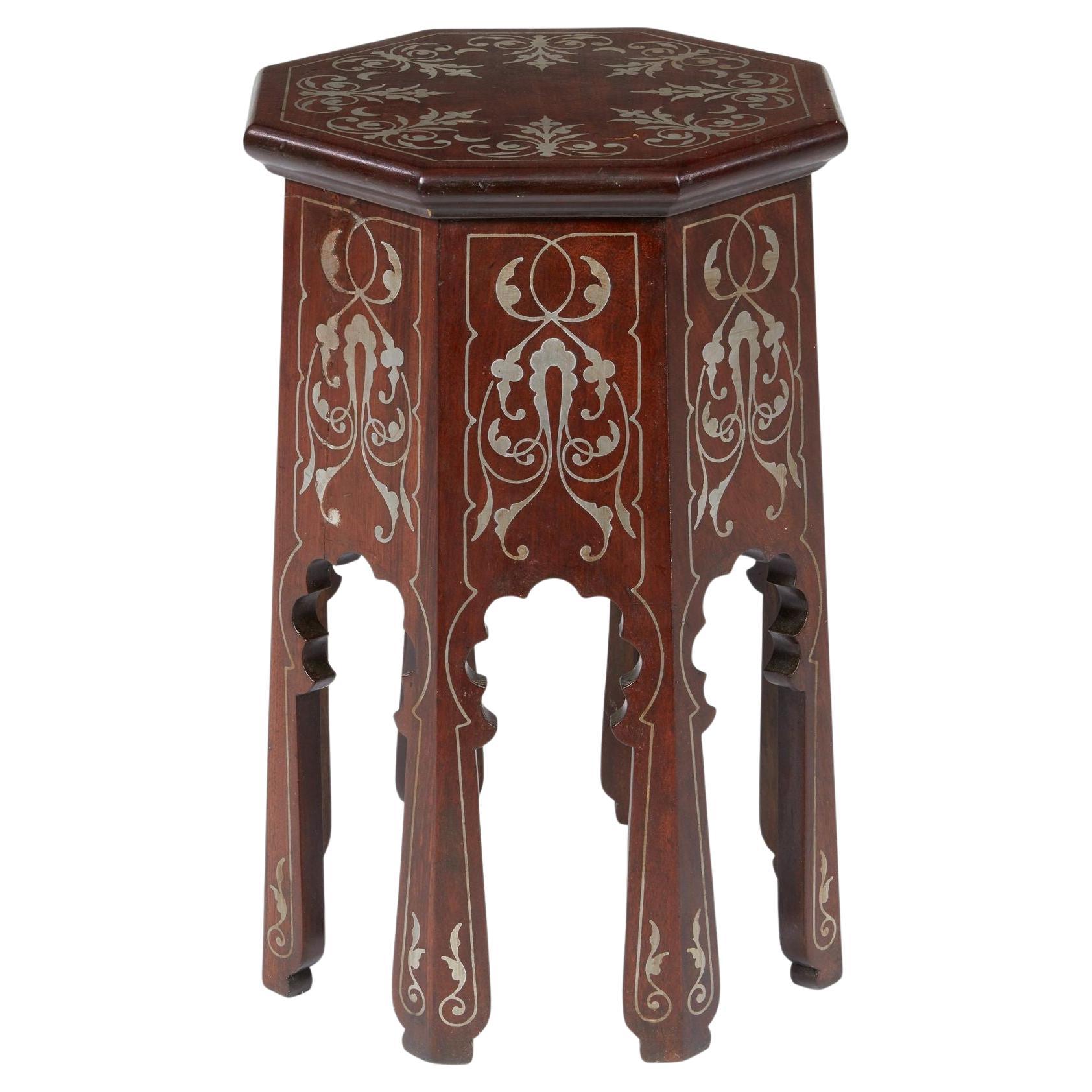 Tall Aesthetic Movement Pewter Inlaid Table For Sale