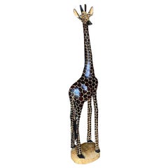 Tall African Wood Carved Giraffe Statue, Kenya