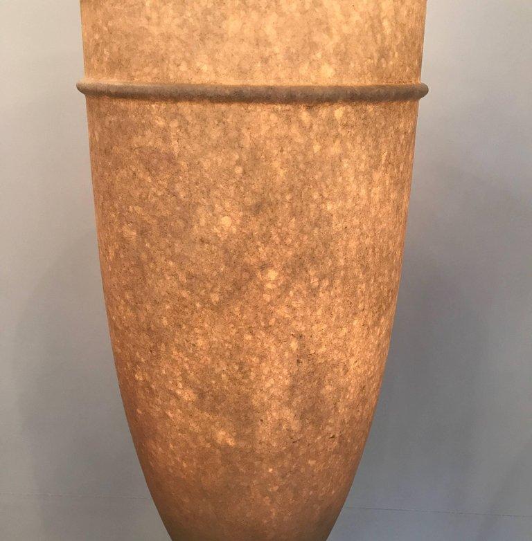 Tall Alabaster and Bronze Tourchere Table Lamp In Excellent Condition In Hopewell, NJ