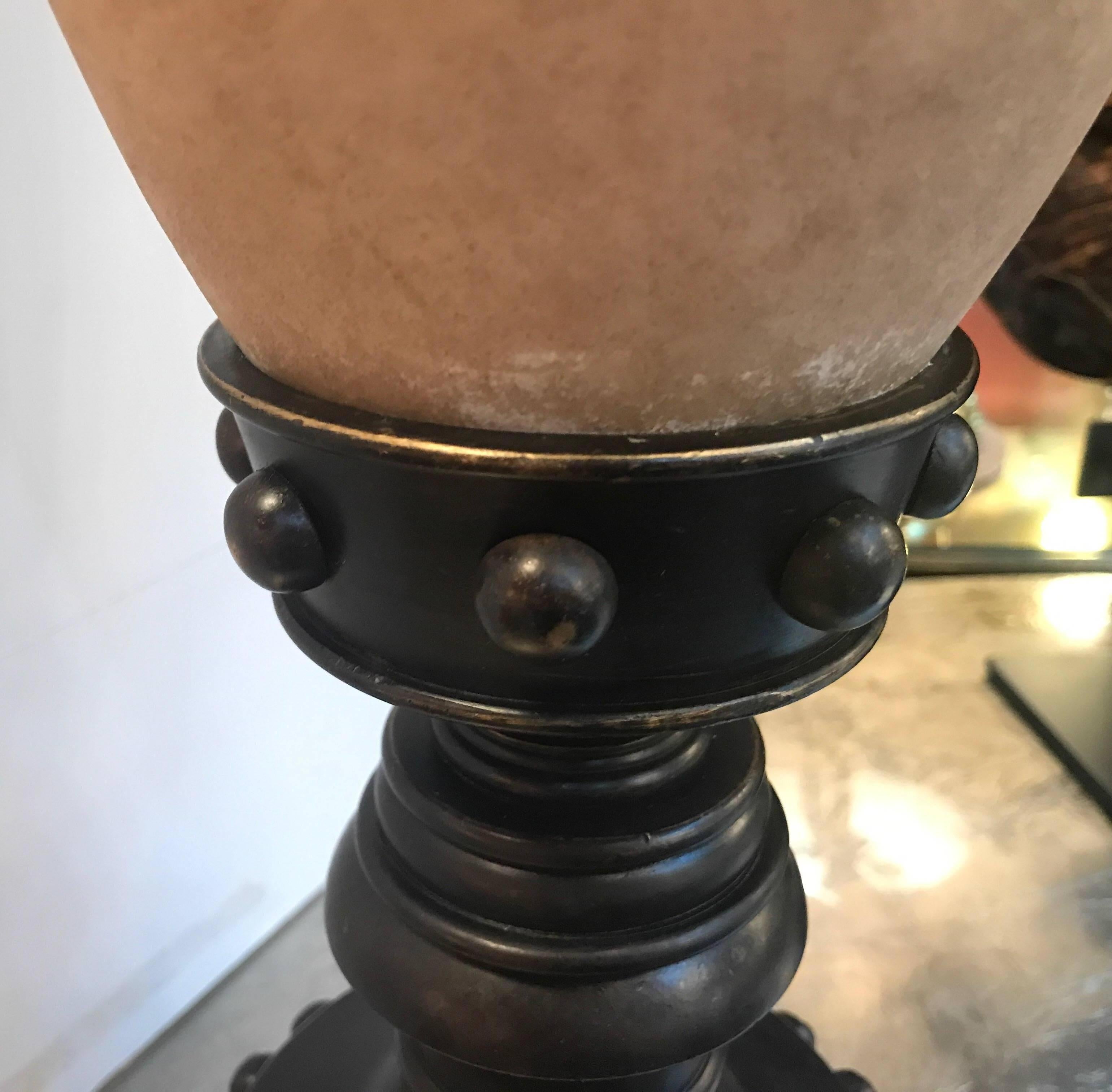 Tall Alabaster and Bronze Tourchere Table Lamp In Excellent Condition In Lambertville, NJ