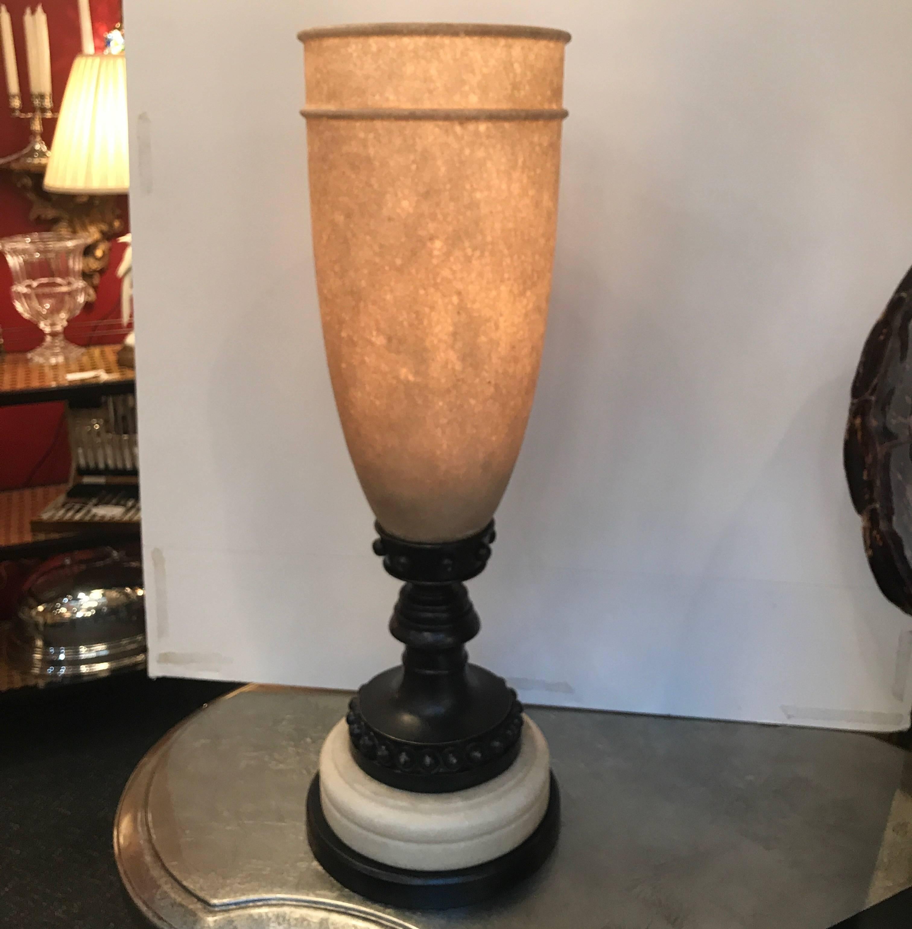 Tall Alabaster and Bronze Tourchere Table Lamp 2