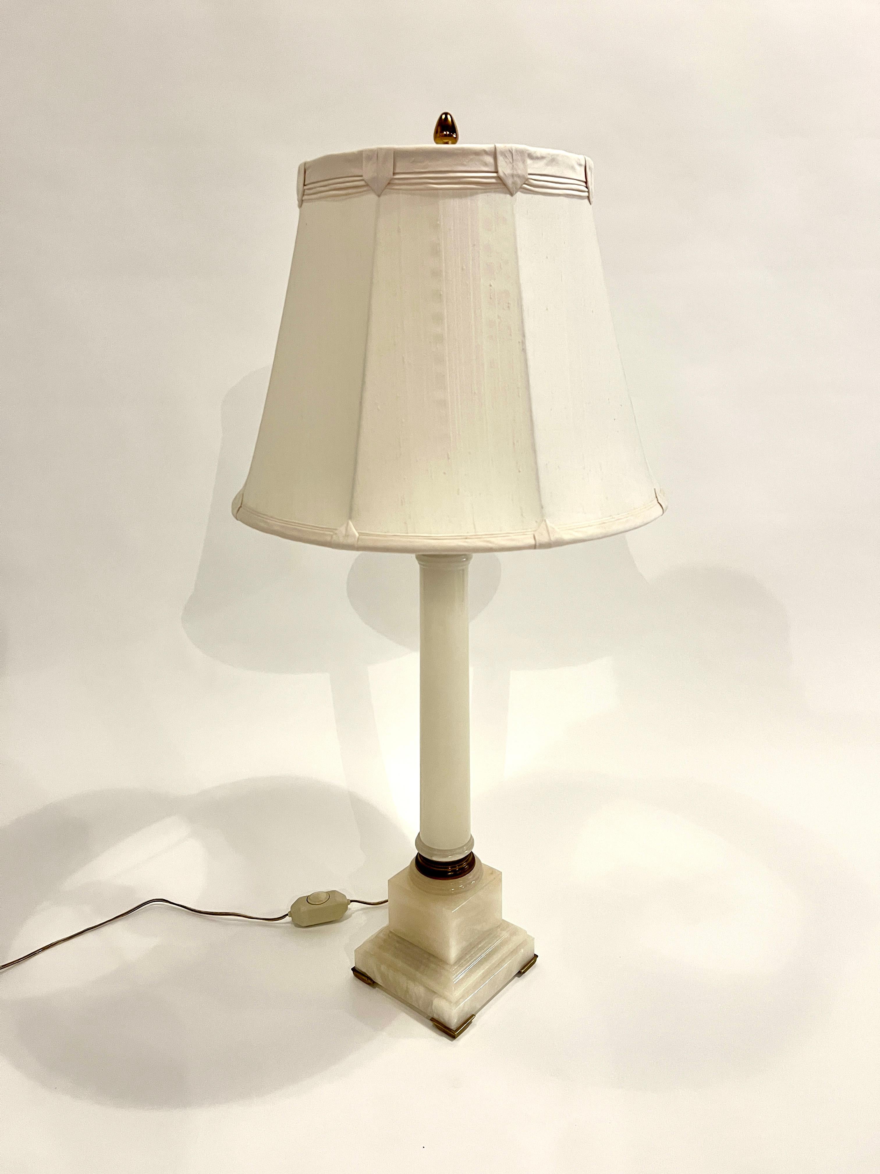 Tall Alabaster Column Table Lamp by Marbro For Sale 1