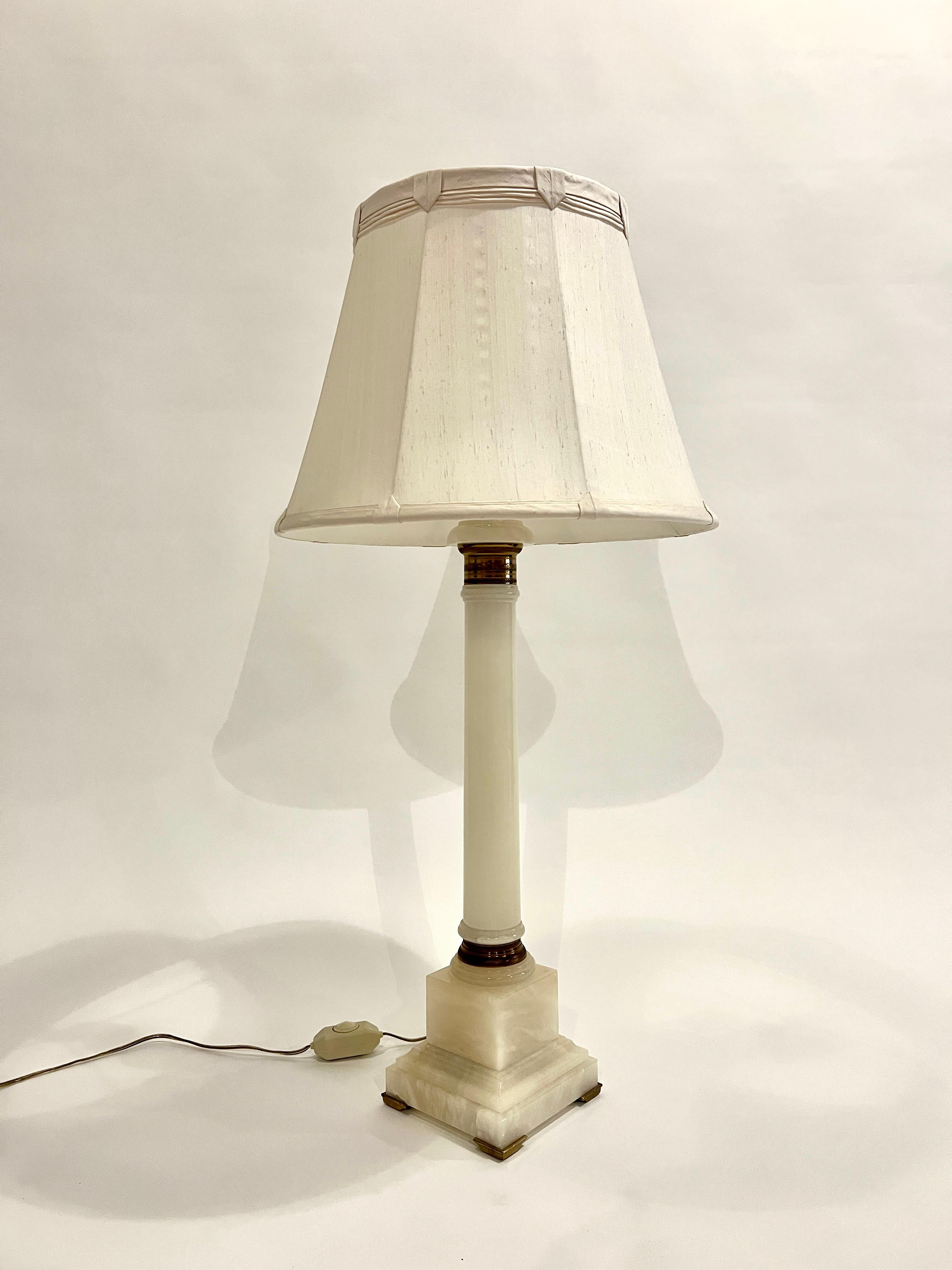 Tall Alabaster Column Table Lamp by Marbro For Sale 2