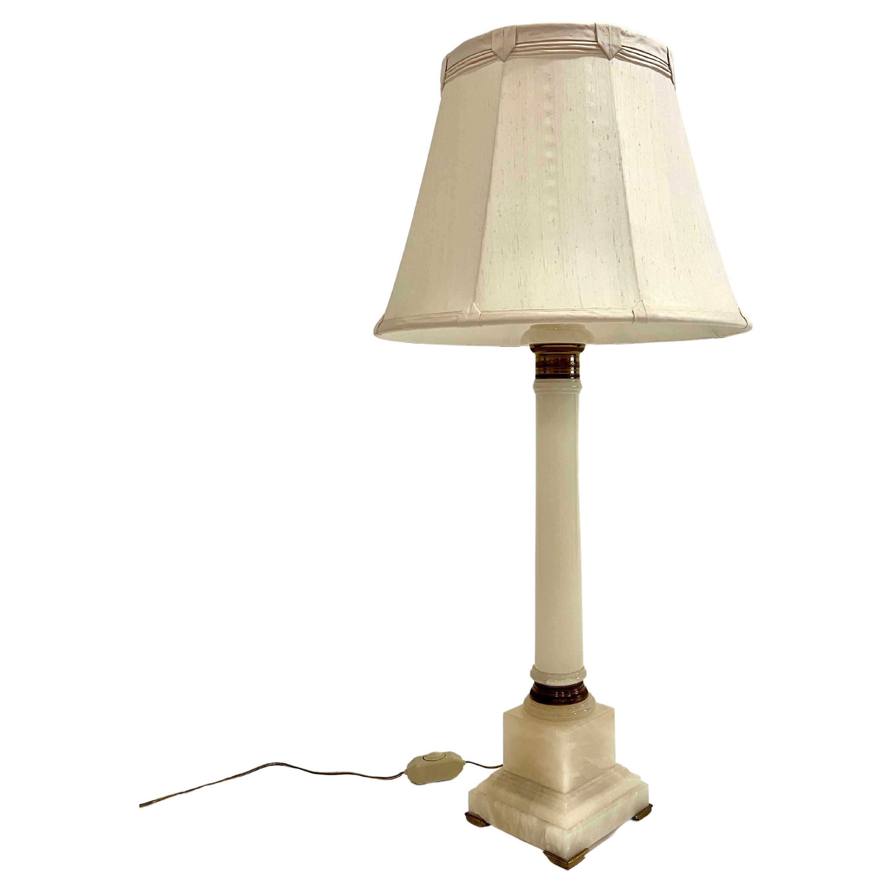 Tall Alabaster Column Table Lamp by Marbro For Sale