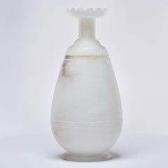 Tall Alabaster Ewer with Contrasting Handle and Fluted Rim