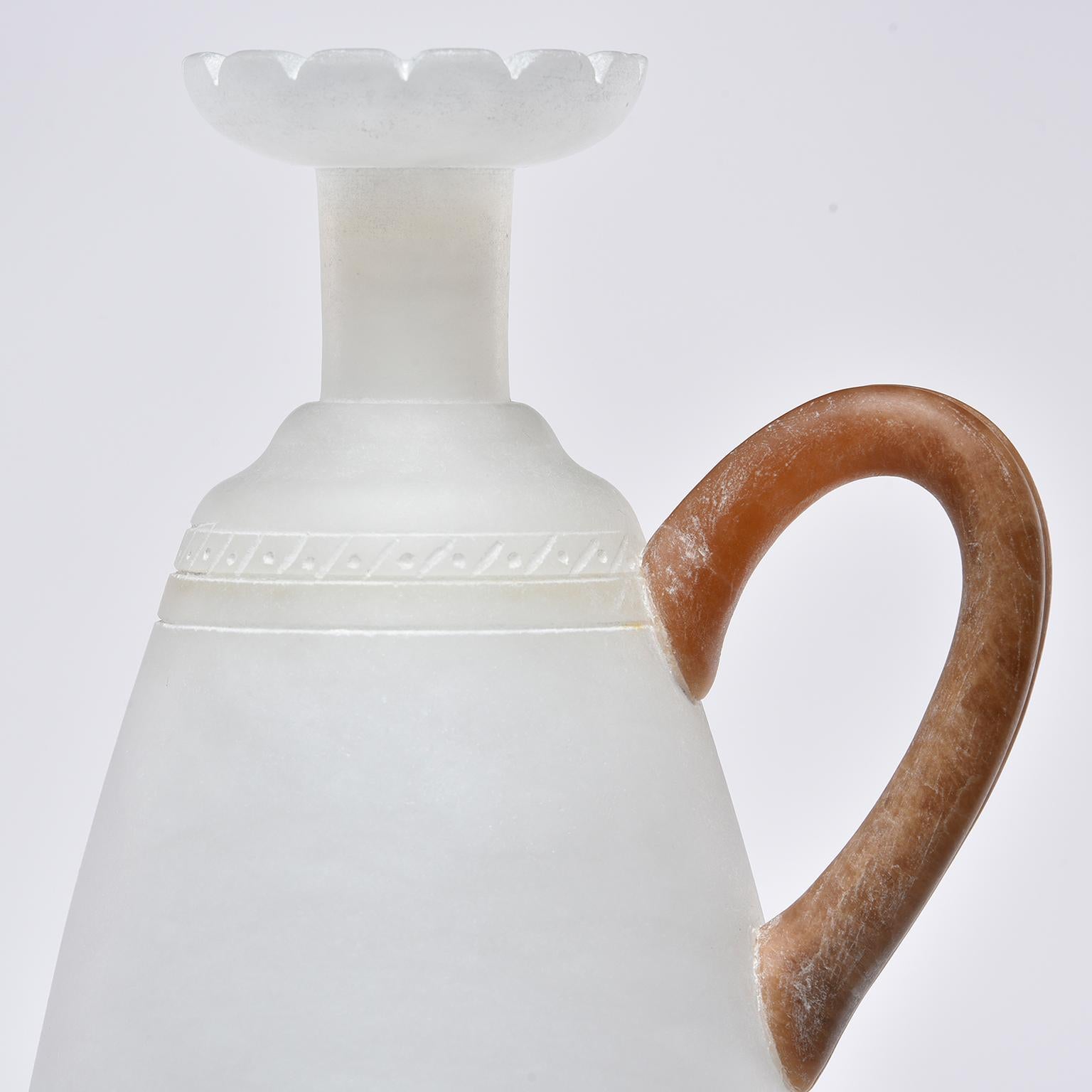Contemporary Tall Alabaster Ewer with Contrasting Handle and Fluted Rim For Sale