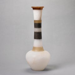 Tall Alabaster Vase with Dark Bands on Neck and Rim