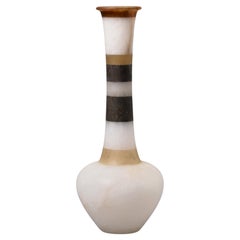 Tall Alabaster Vase with Dark Bands on Neck and Rim