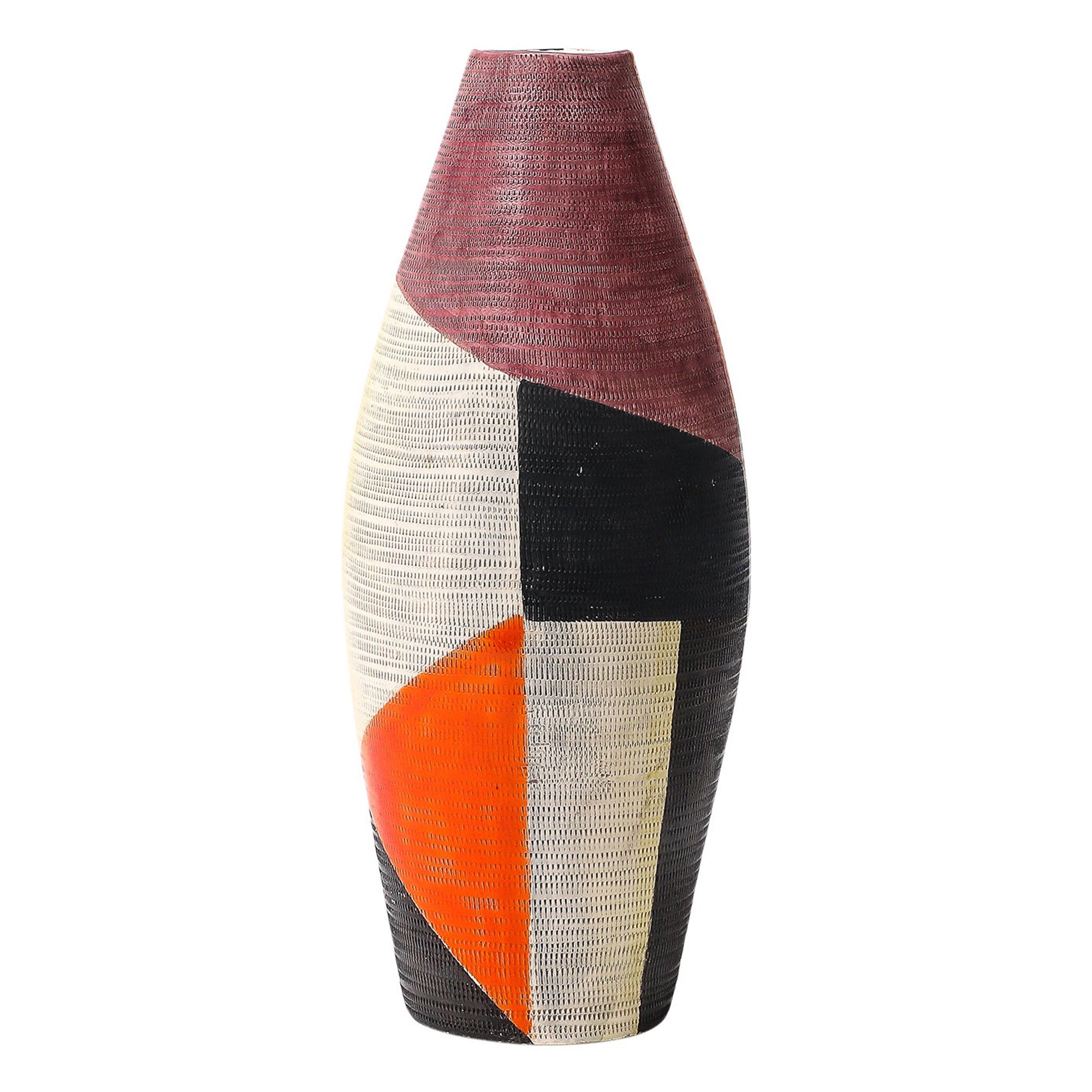 Tall Aldo Londi Bitossi Raymor Vase, Ceramic, Abstract Geometric, Signed