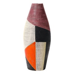 Tall Aldo Londi Bitossi Raymor Vase, Ceramic, Abstract Geometric, Signed