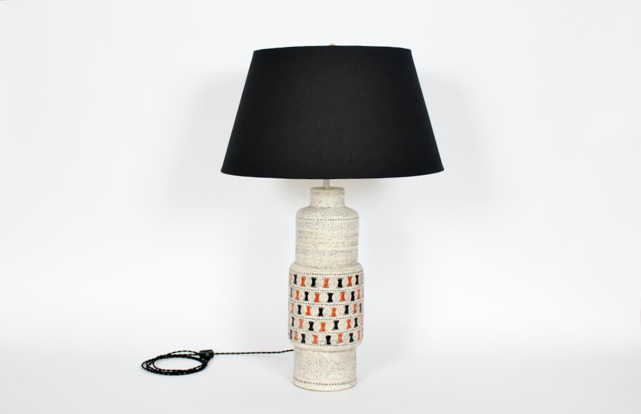 Tall Aldo Londi for Bitossi Off White Art Pottery Table Lamp with Orange & Black For Sale 10