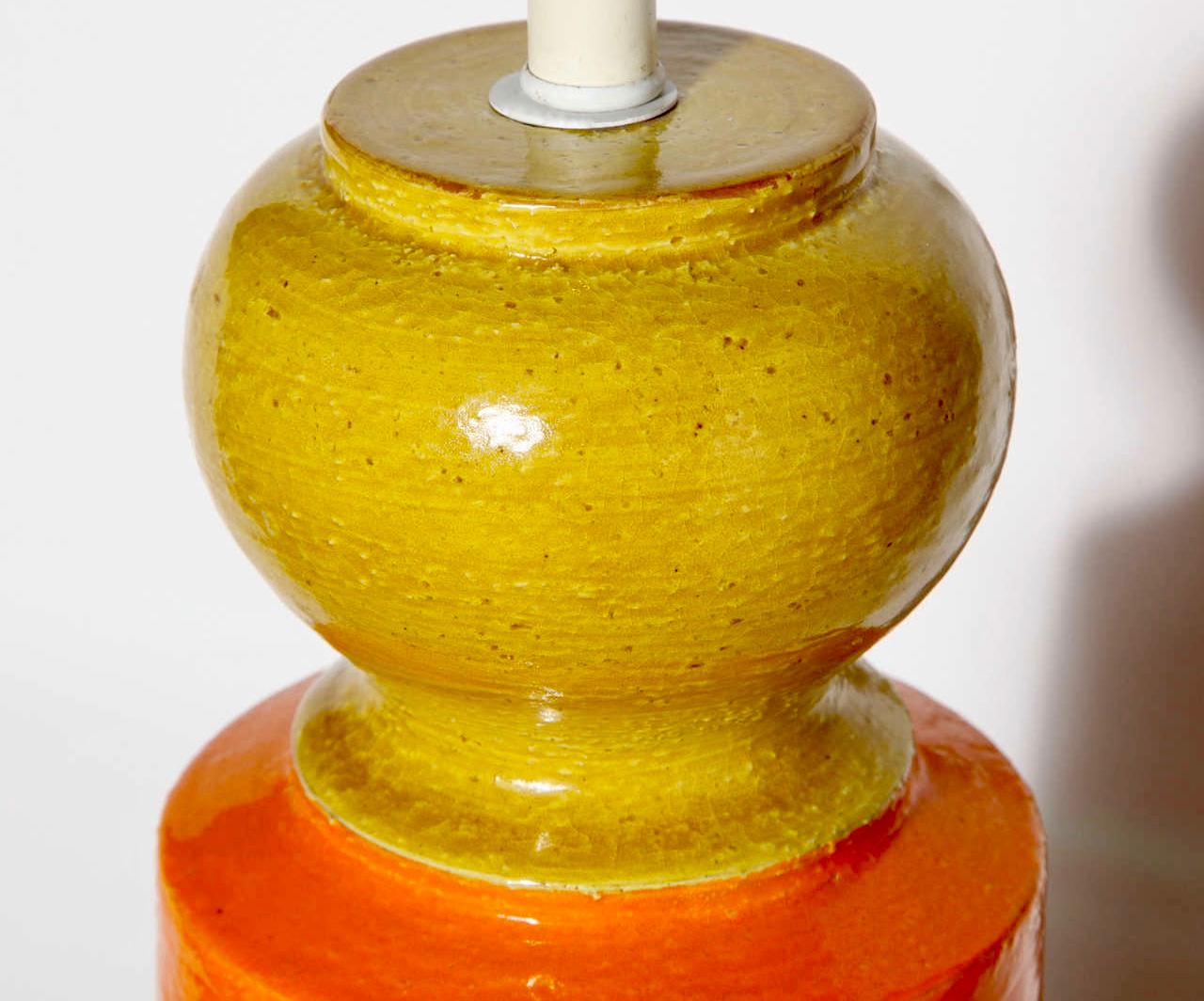Tall Aldo Londi for Bitossi Orange & Yellow Ceramic Table Lamp, 1950s  For Sale 1