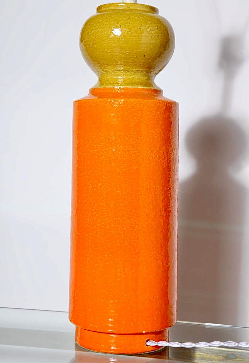 Italian Tall Aldo Londi for Bitossi Orange & Yellow Ceramic Table Lamp, 1950s  For Sale