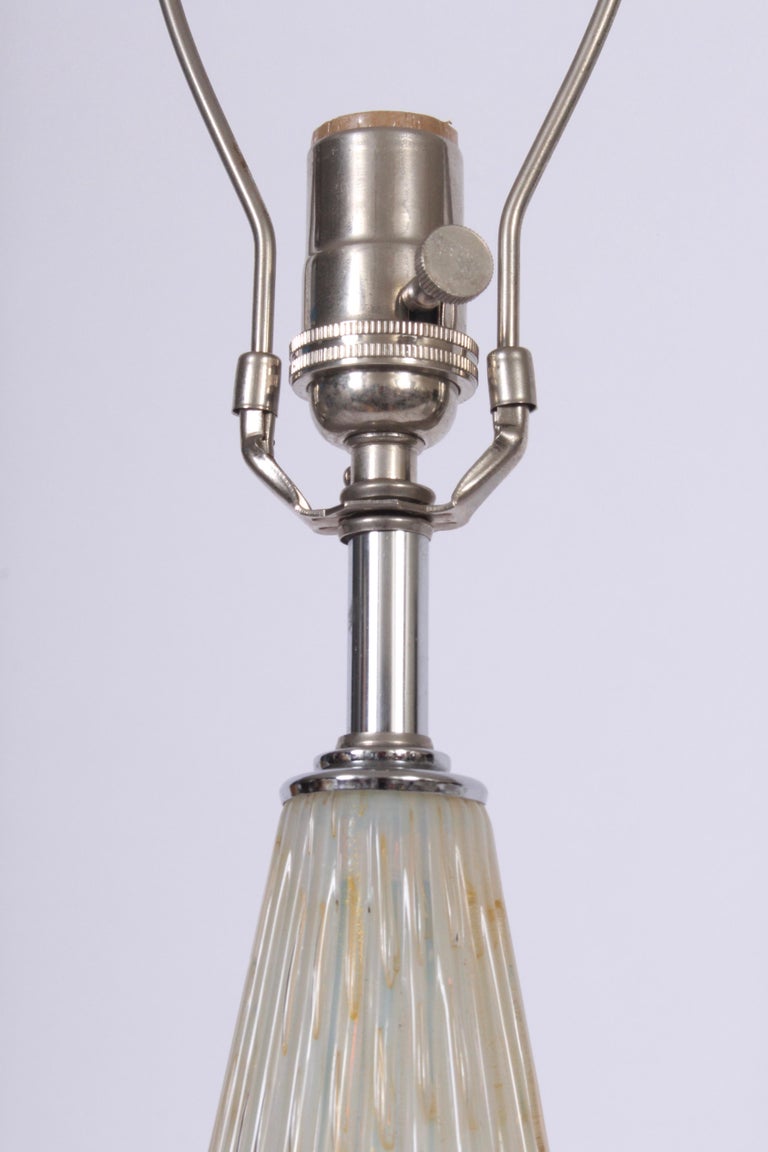 Tall Alfredo Barbini for Murano Ribbed Opaline Table Lamp with Gold inclusions at 1stDibs