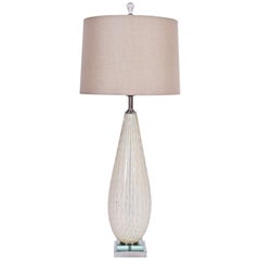 Tall Alfredo Barbini for Murano Ribbed Opaline Table Lamp with Gold inclusions