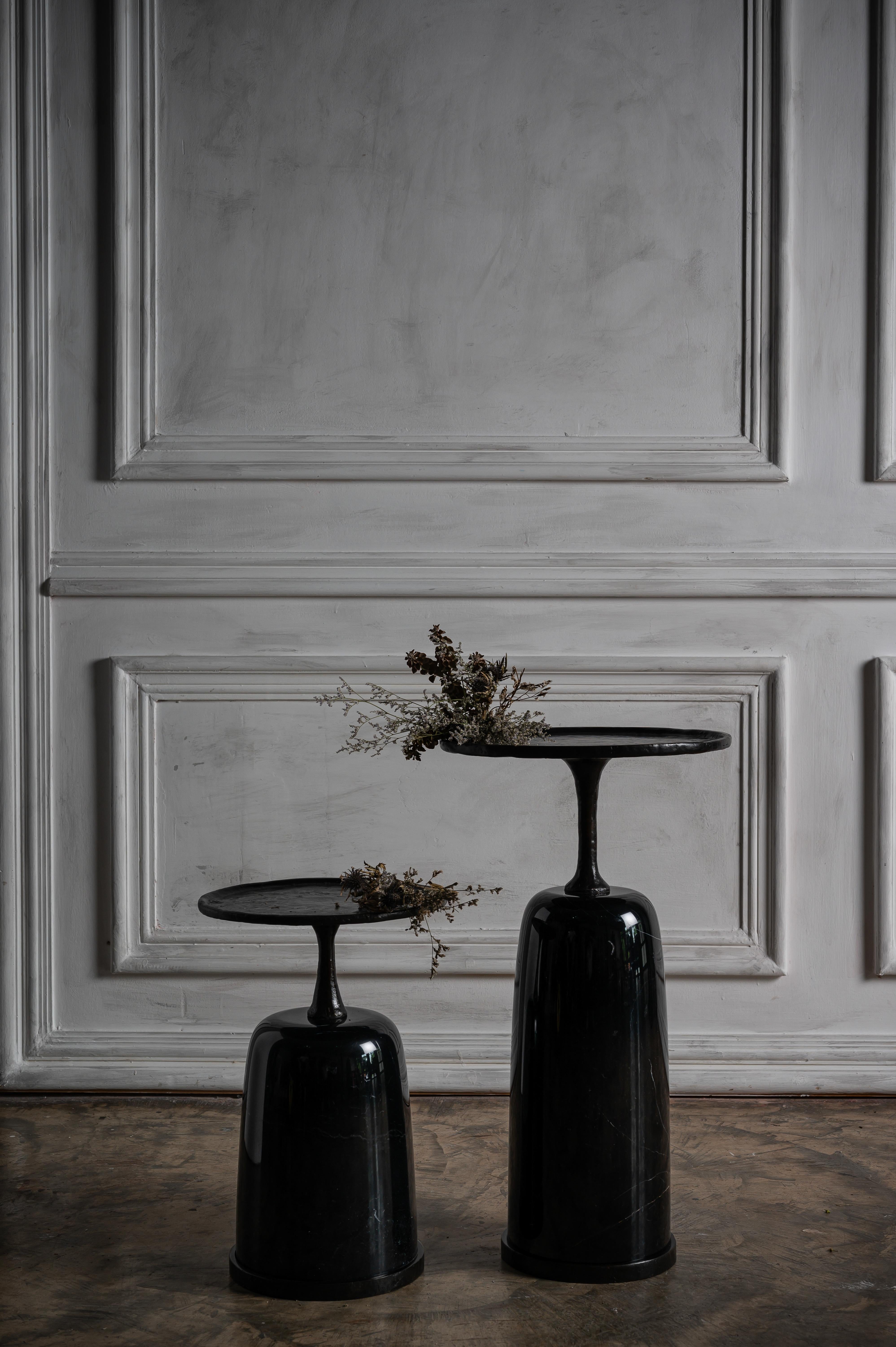 Contemporary Tall Altai Side Table, Antique Gold Bronze & Black Marble, Elan Atelier IN STOCK