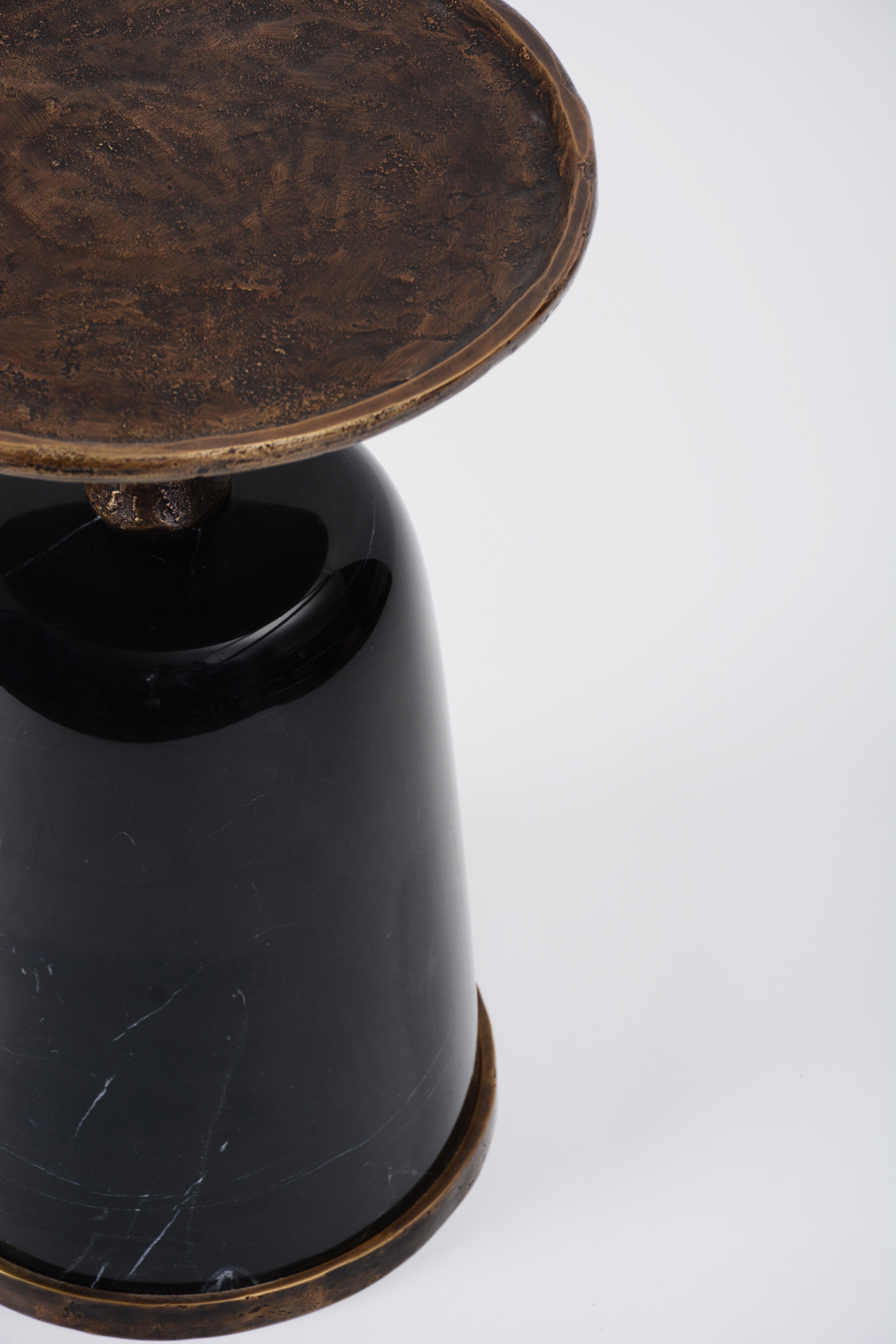 European Tall Altai Side Table, Antique Gold Bronze & Black Marble, Elan Atelier IN STOCK