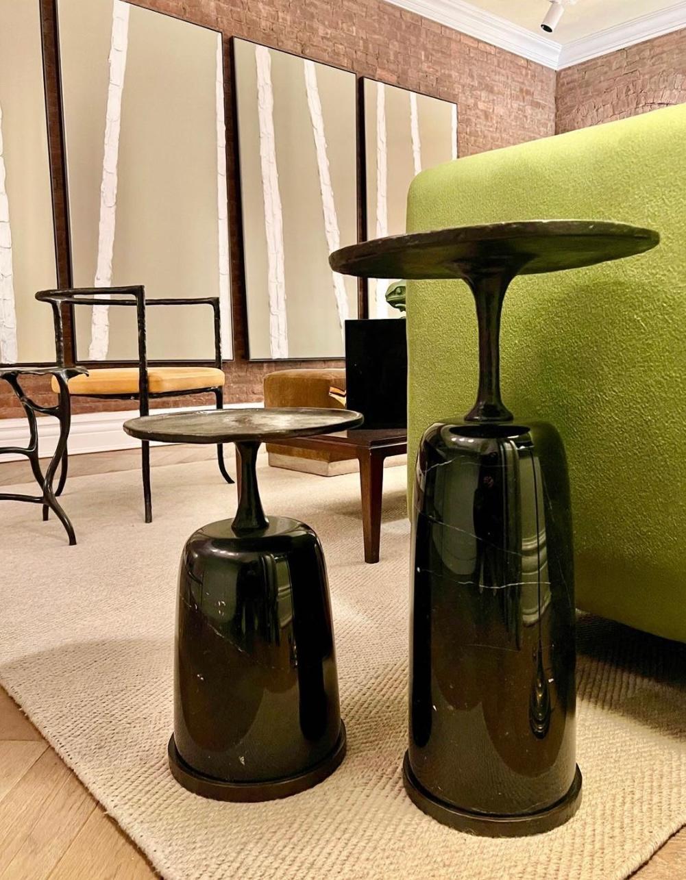 Modern Tall Altai Side Table, Antique Gold Bronze & Black Marble, Elan Atelier IN STOCK