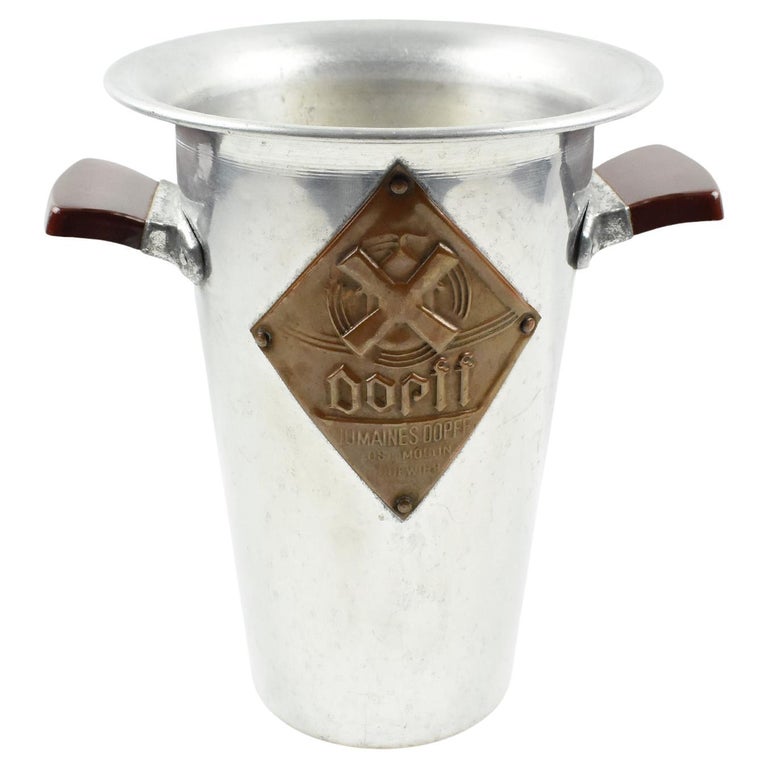 Tall Aluminum Advertising Ice Bucket Wine Cooler, France 1950s For Sale
