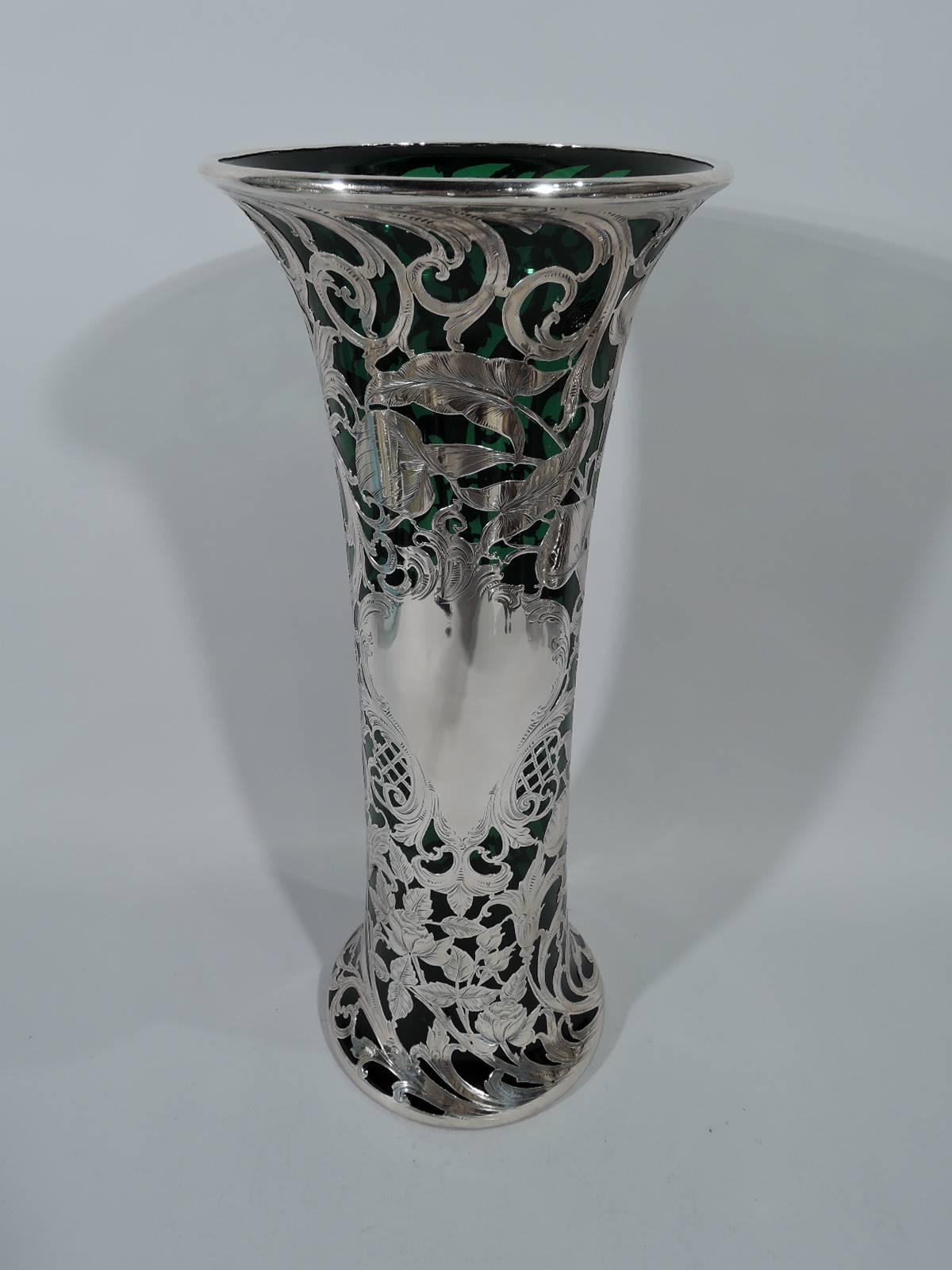 glass vase with silver overlay