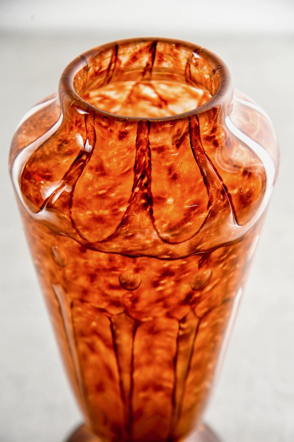 Tall Amber Color Signed Verlys Vase at 1stDibs