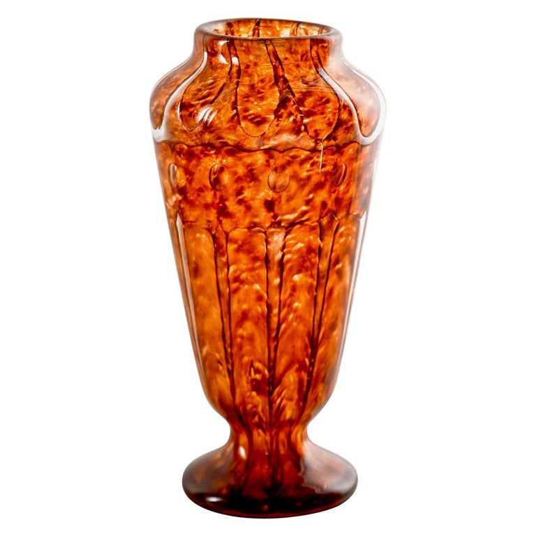 Tall Amber Color Signed Verlys Vase at 1stDibs
